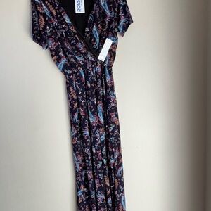 LuLaRoe Black Maxi Dress with Blue and Pink Paisley